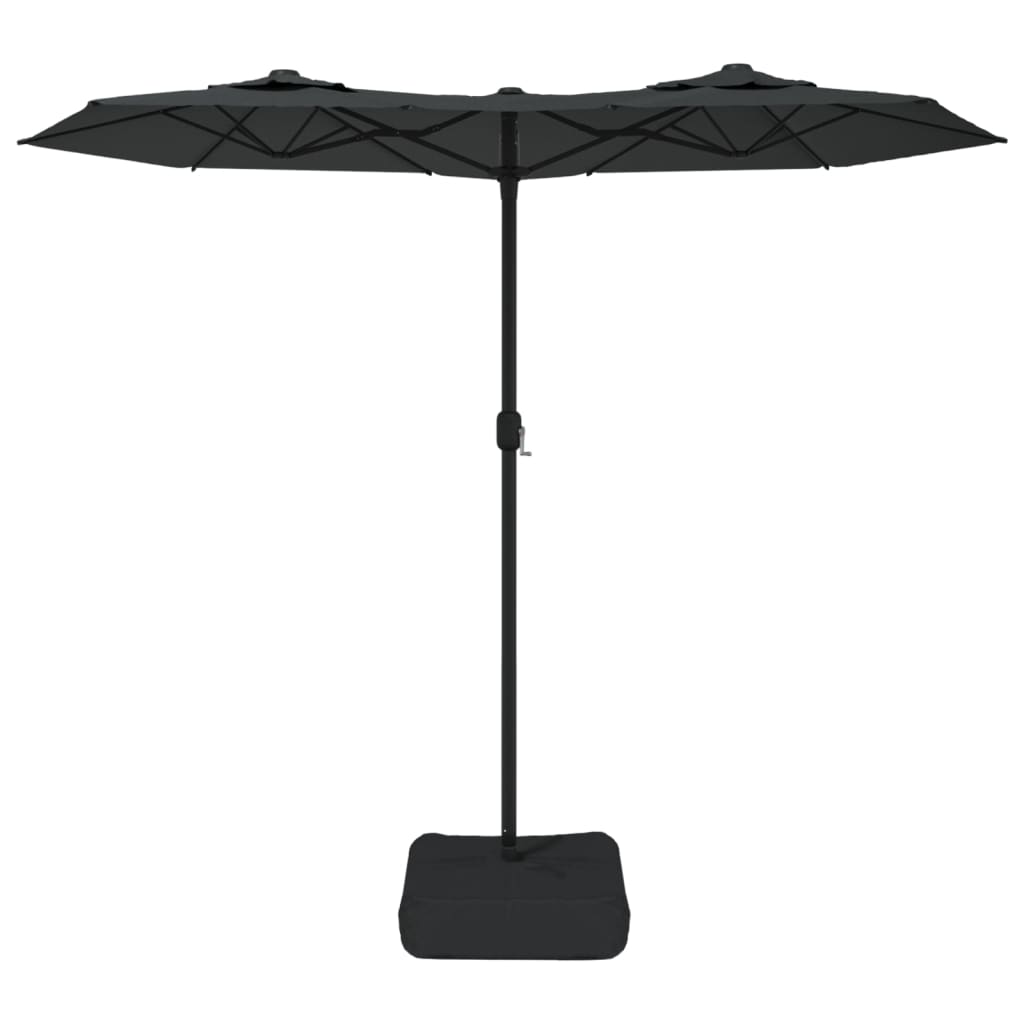 parasol m. dobbelt parasoldug og LED-lys 316x145 cm antracitgrå