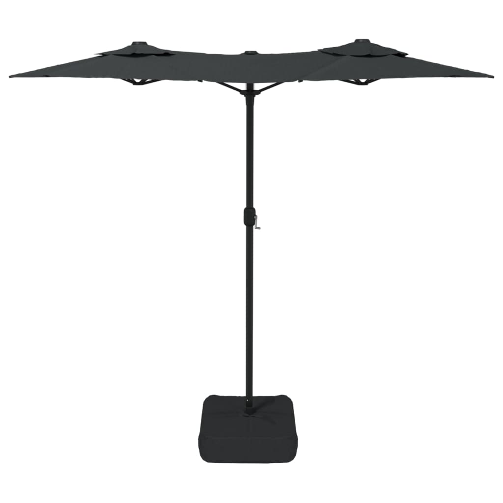 parasol m. dobbelt parasoldug og LED-lys 316x145 cm antracitgrå