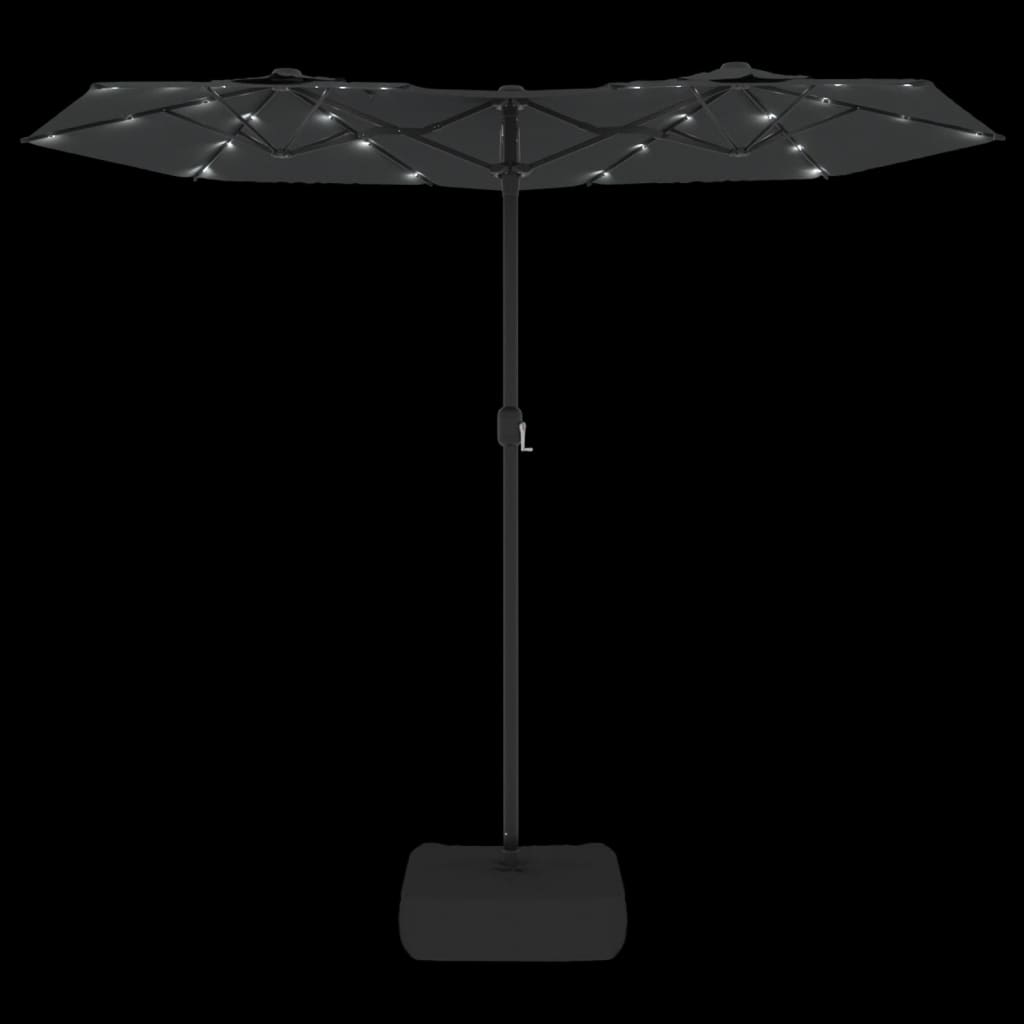 parasol m. dobbelt parasoldug og LED-lys 316x145 cm antracitgrå