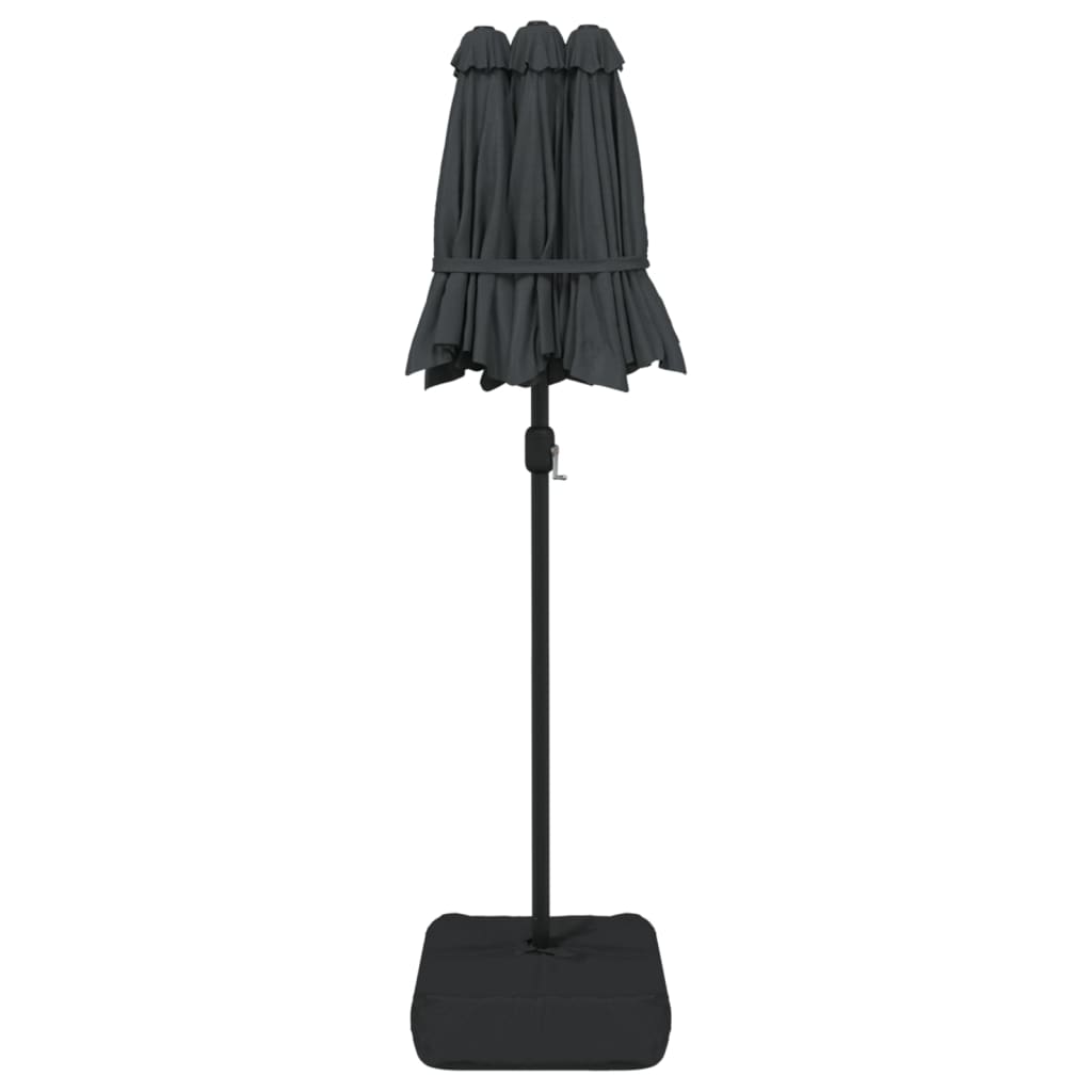parasol m. dobbelt parasoldug og LED-lys 316x145 cm antracitgrå