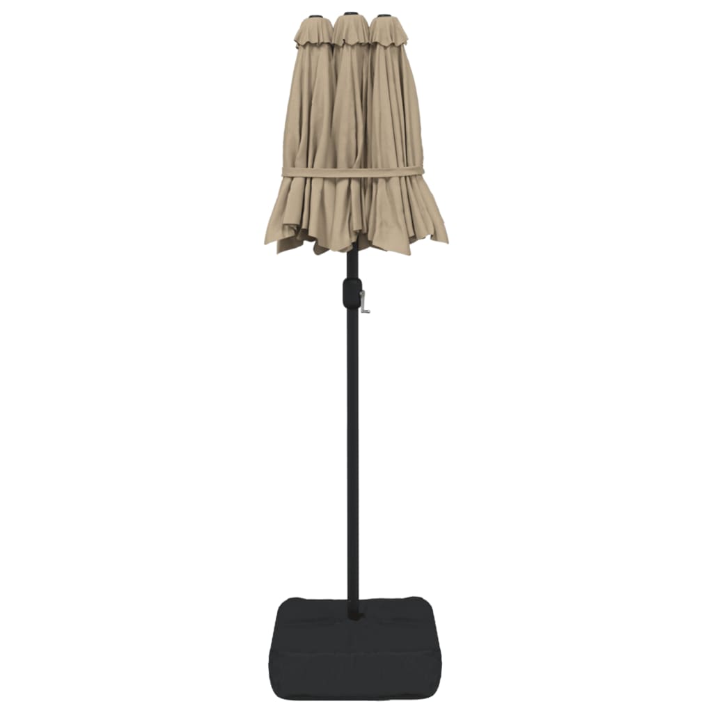 parasol med dobbelt parasoldug og LED-lys 316x145 cm gråbrun