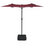 parasol m. dobbelt parasoldug og LED-lys 316x145 cm bordeauxrød