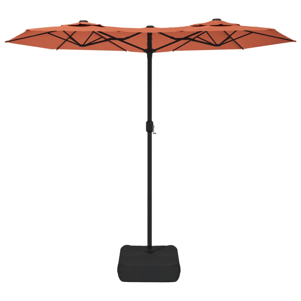parasol m. dobbelt parasoldug og LED-lys 316x145 cm terrakotta