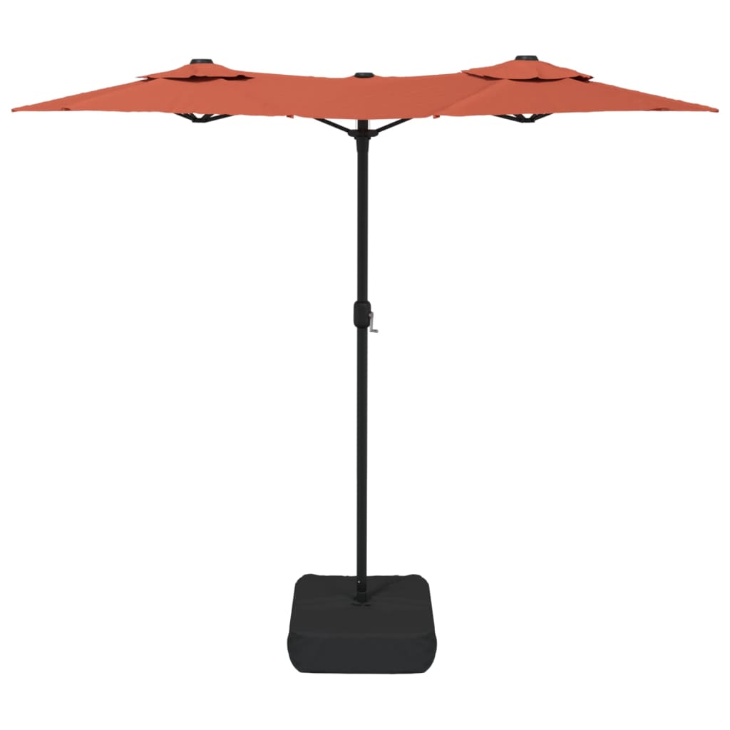 parasol m. dobbelt parasoldug og LED-lys 316x145 cm terrakotta