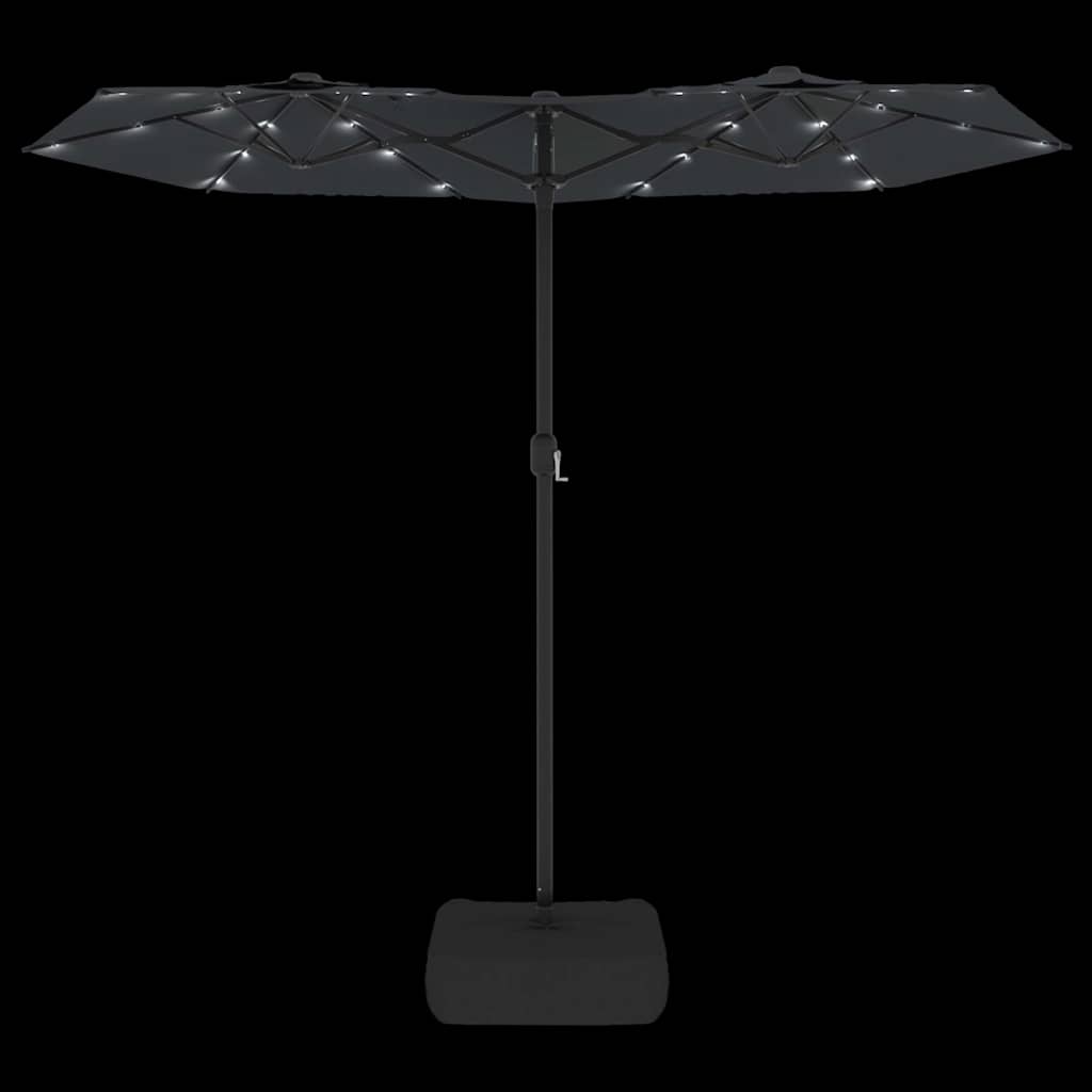 parasol med dobbelt parasoldug og LED-lys 316x145 cm sort