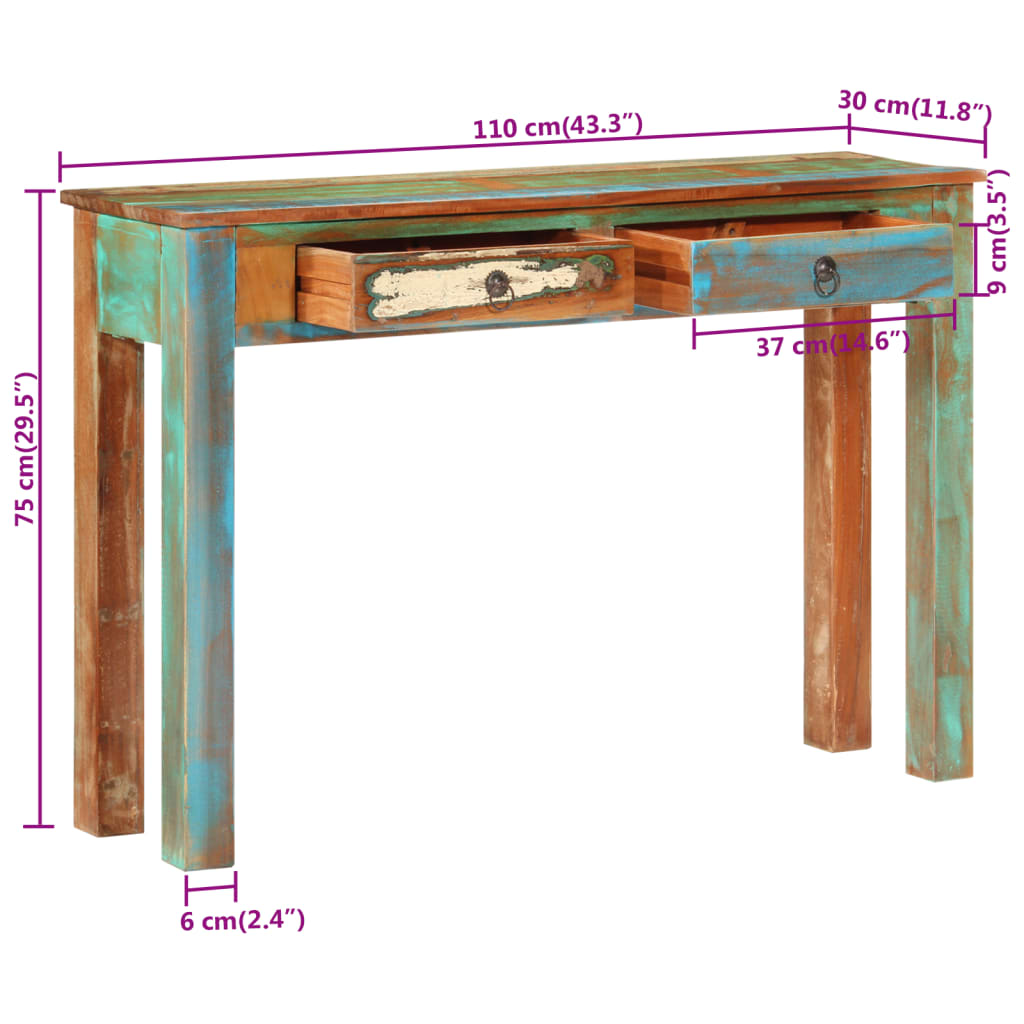 konsolbord 110x30x75 cm massivt genbrugstræ