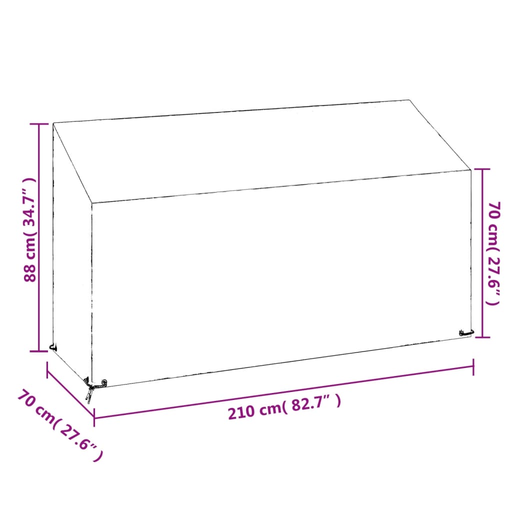 overtræk til havebænk 210x70x70/88 cm 12 øjer polyethylen