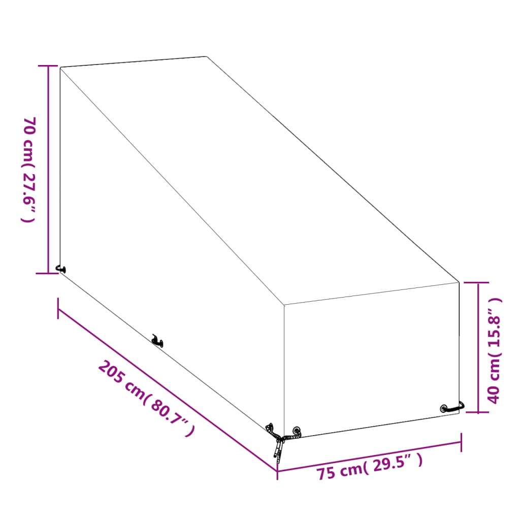 overtræk til liggestol 205x75x40/70 cm 12 øjer polyethylen