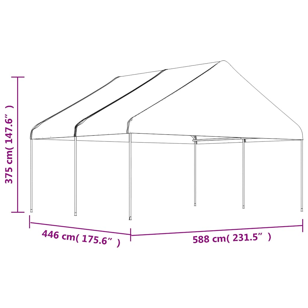 pavillon med tag 4,46x5,88x3,75 m polyethylen hvid