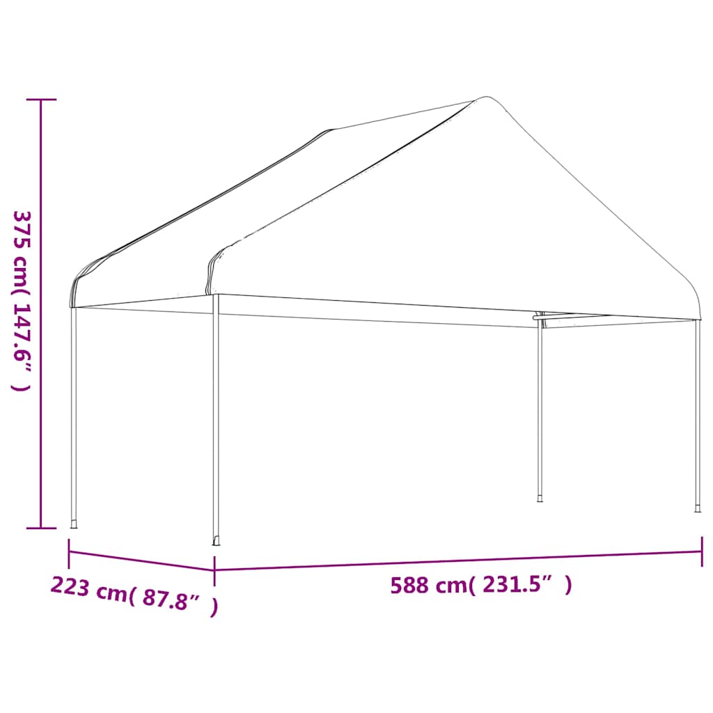 pavillon med tag 4,46x5,88x3,75 m polyethylen hvid