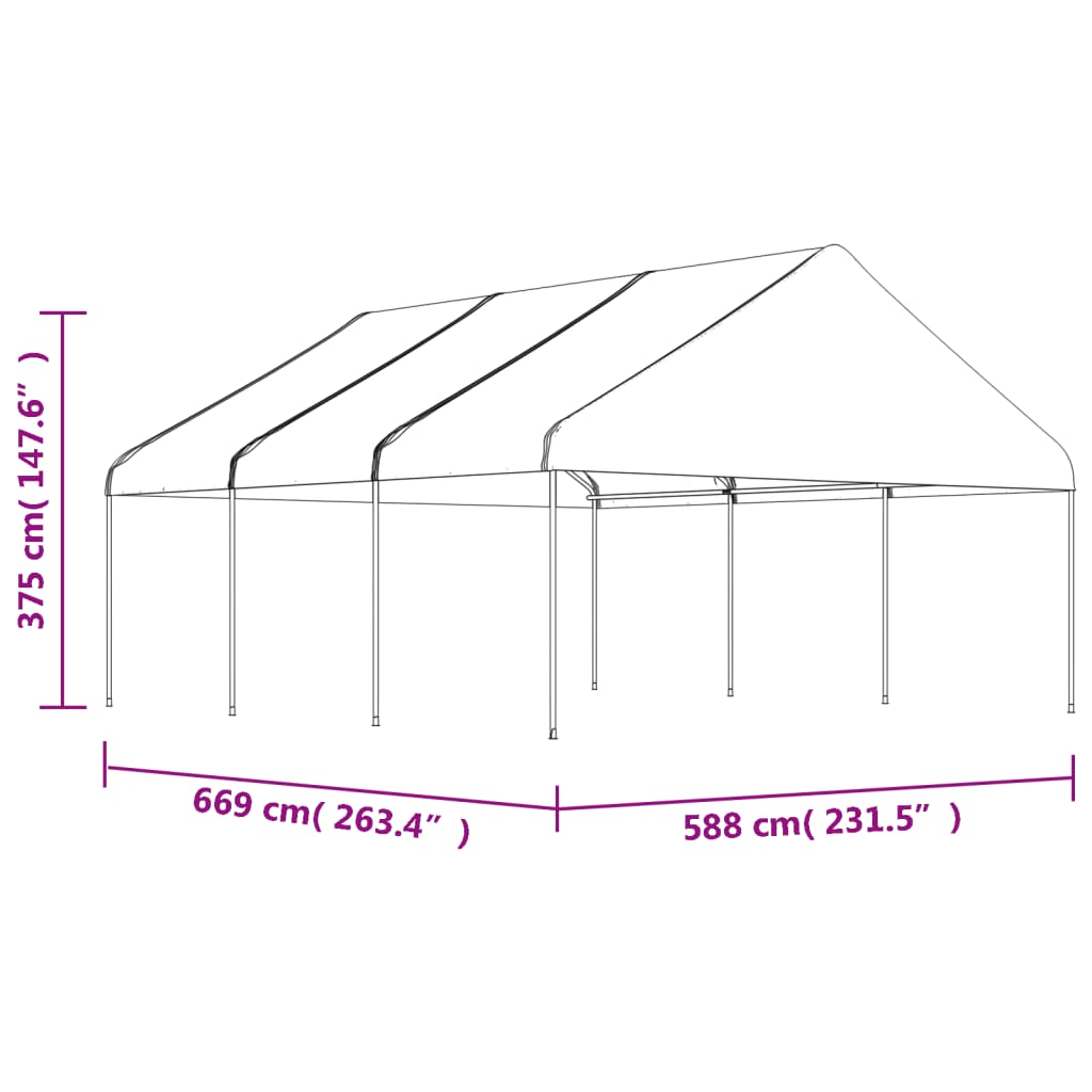 pavillon med tag 6,69x5,88x3,75 m polyethylen hvid