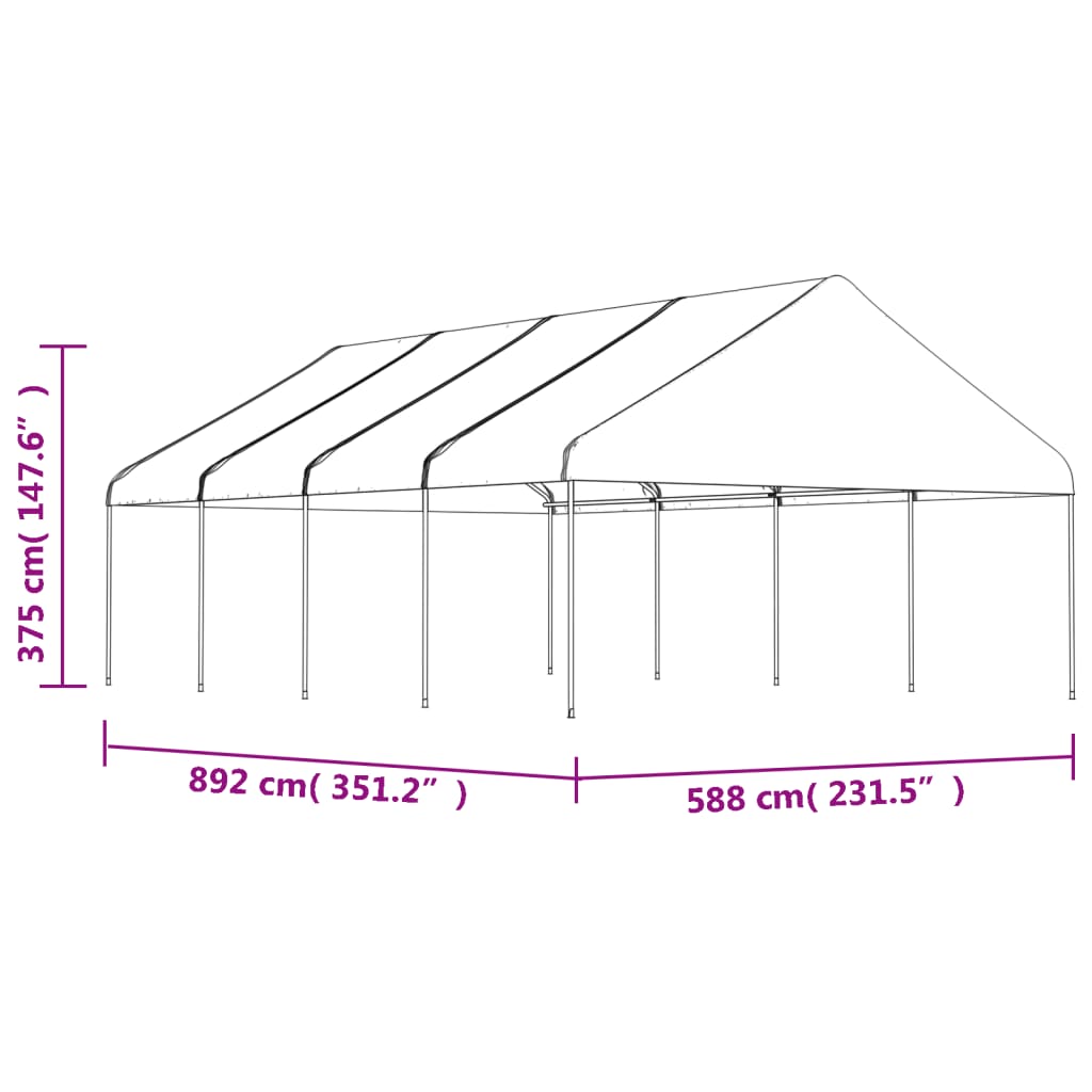 pavillon med tag 8,92x5,88x3,75 m polyethylen hvid