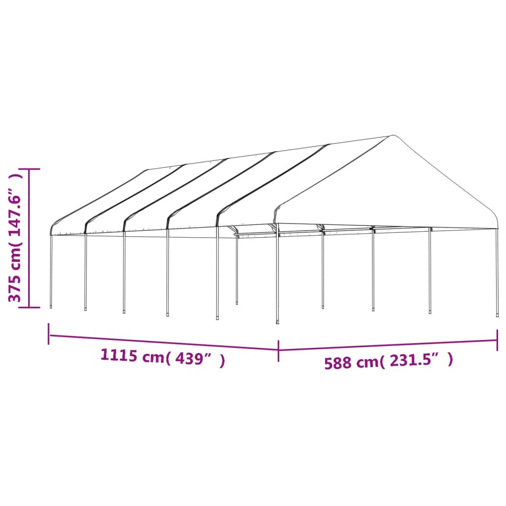 pavillon med tag 11,15x5,88x3,75 m polyethylen hvid