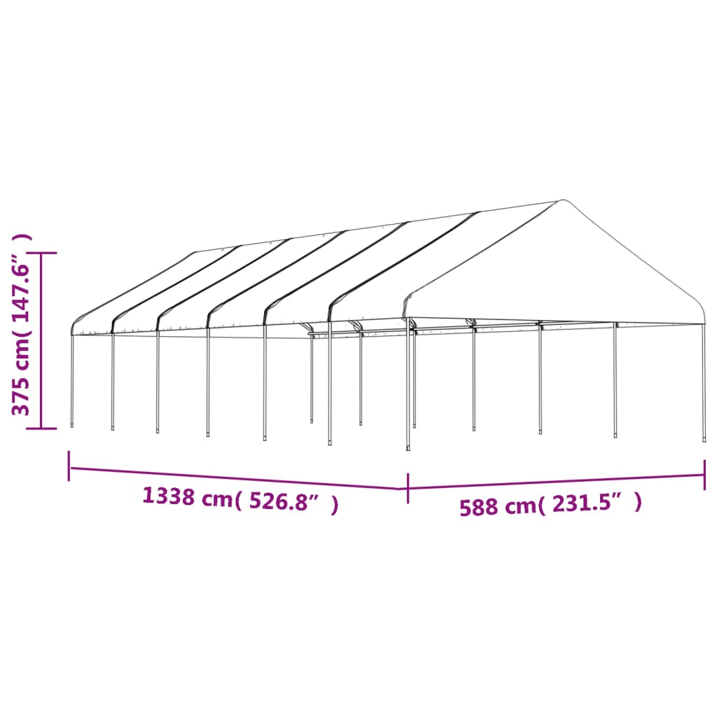 pavillon med tag 13,38x5,88x3,75 m polyethylen hvid