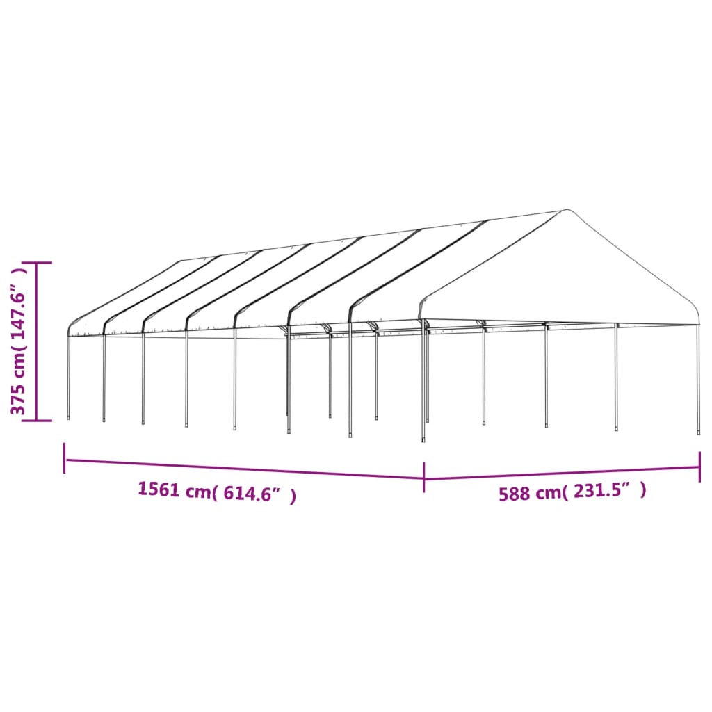pavillon med tag 15,61x5,88x3,75 m polyethylen hvid