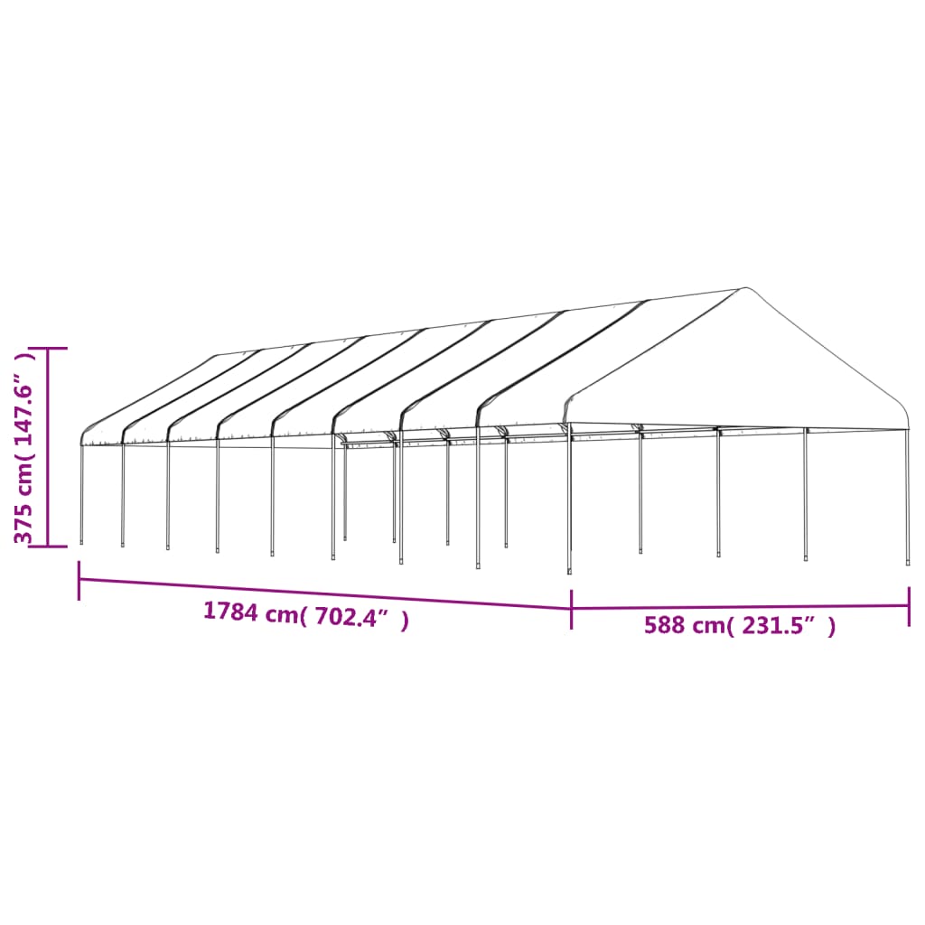pavillon med tag 17,84x5,88x3,75 m polyethylen hvid