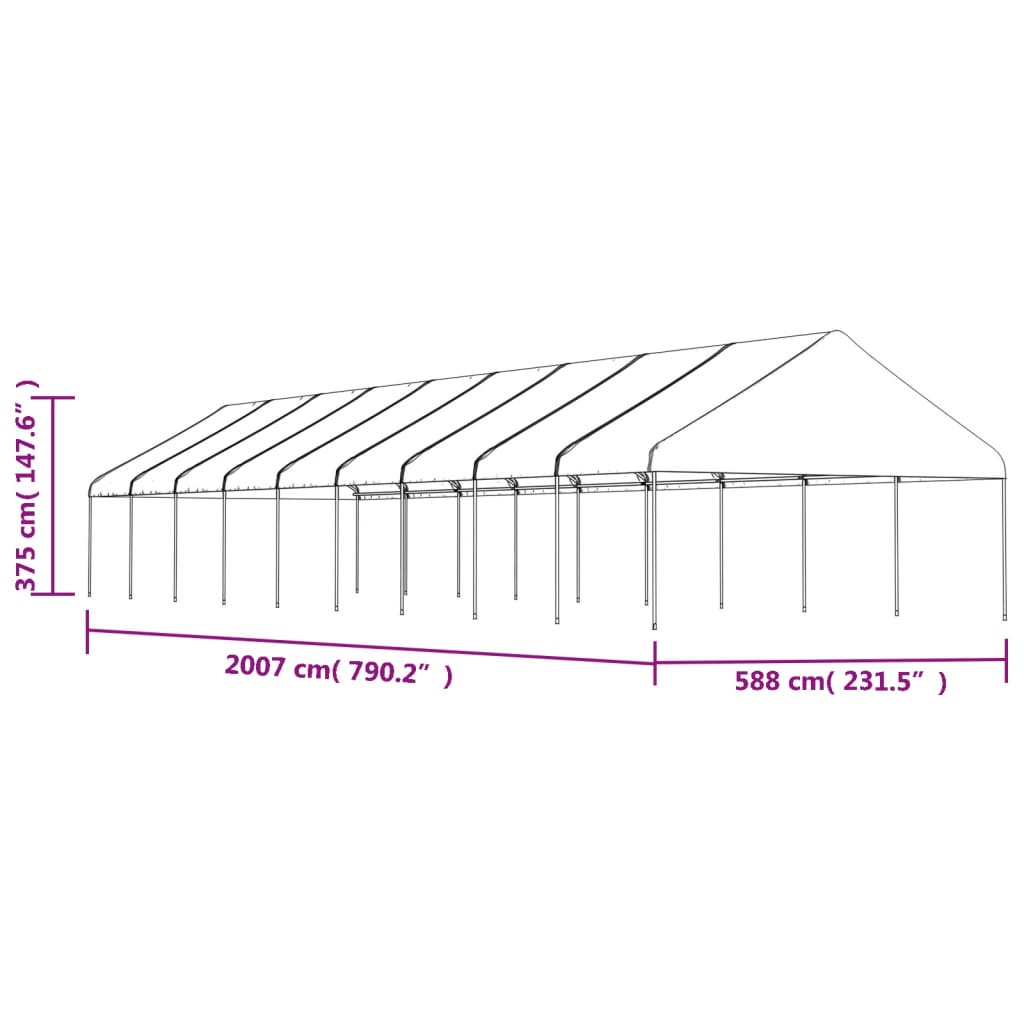 pavillon med tag 20,07x5,88x3,75 m polyethylen hvid