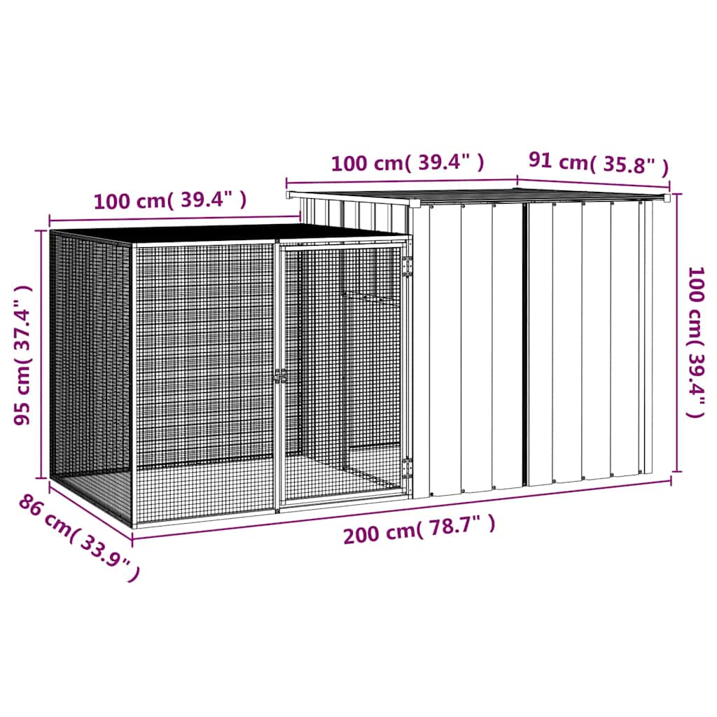 kaninbur 200x91x100 cm galvaniseret stål grå