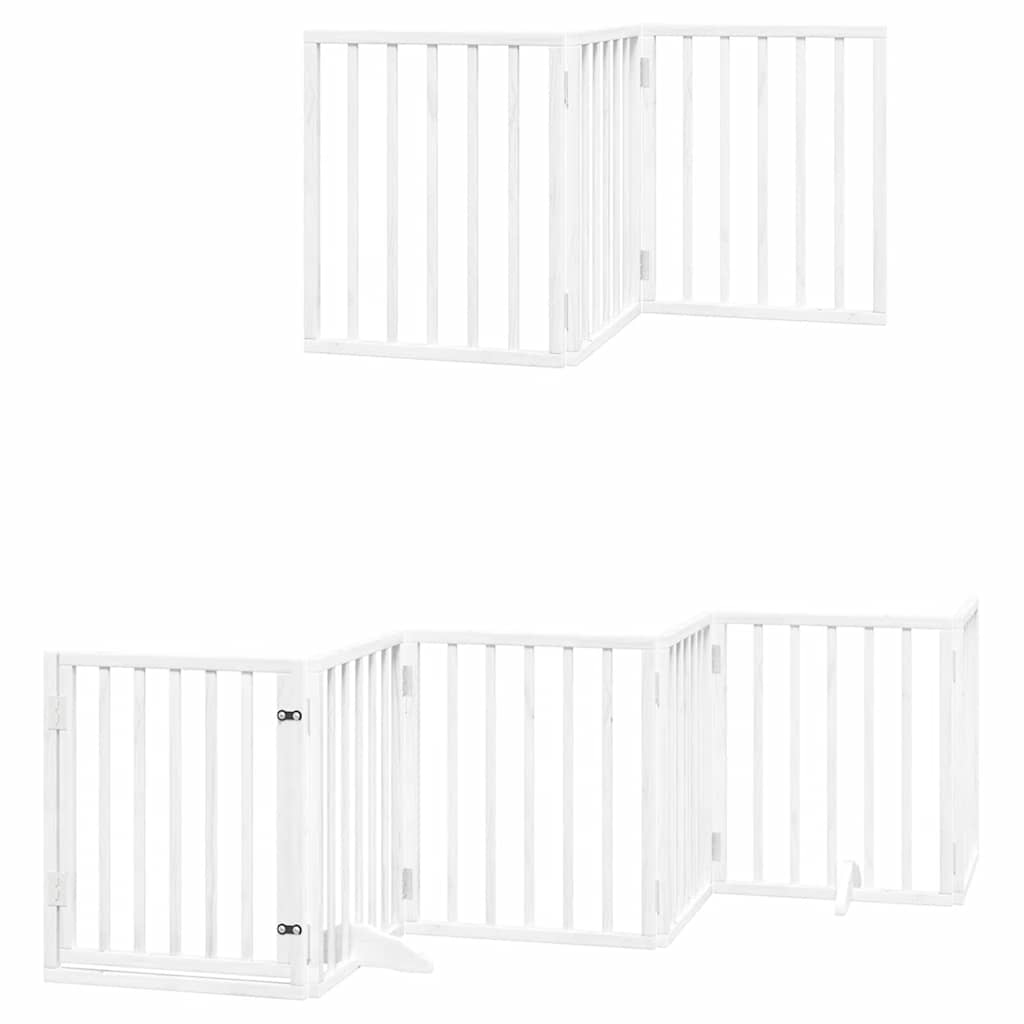 hundelåge med dør 9 paneler 450 cm foldbar poppeltræ hvid