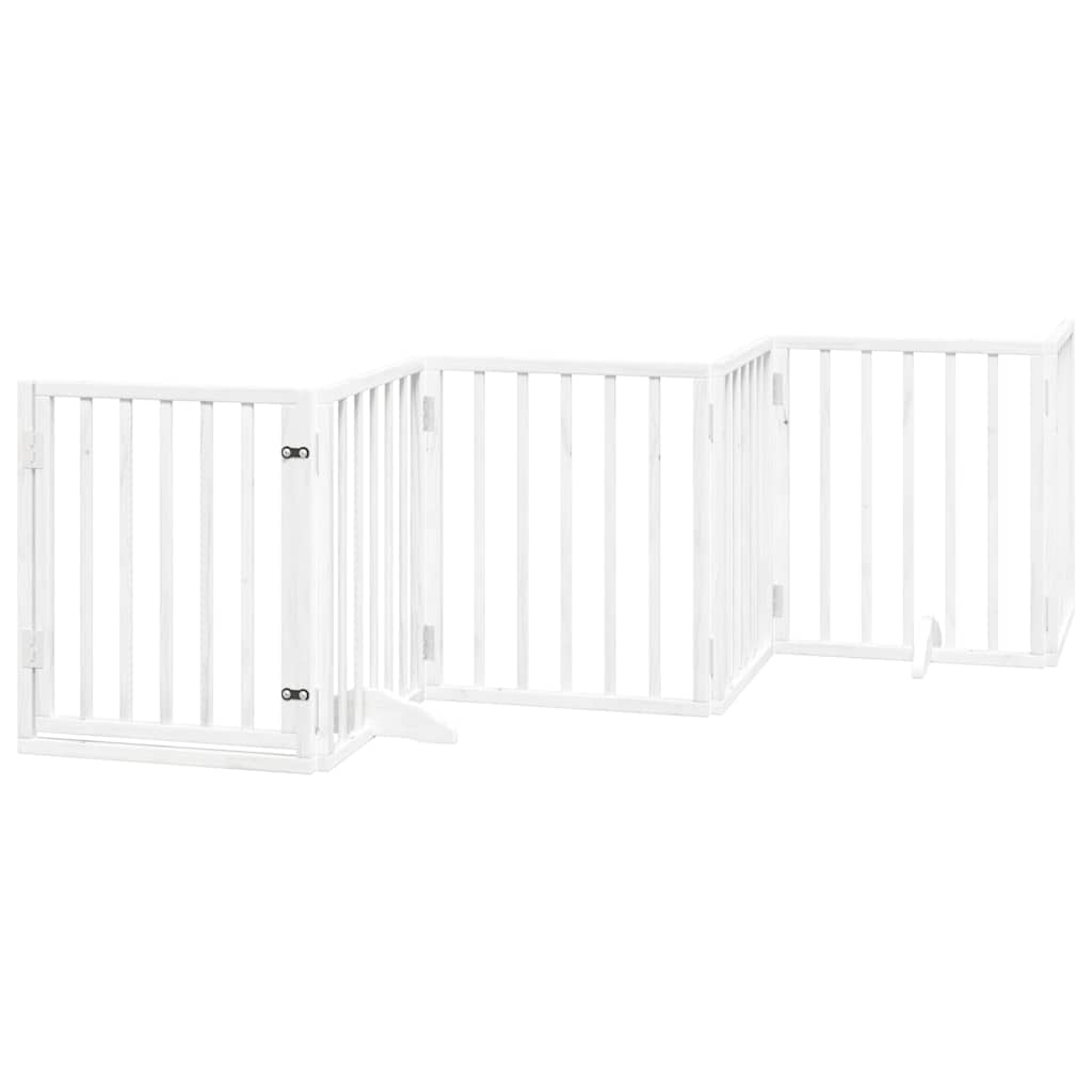 hundelåge med dør 9 paneler 450 cm foldbar poppeltræ hvid