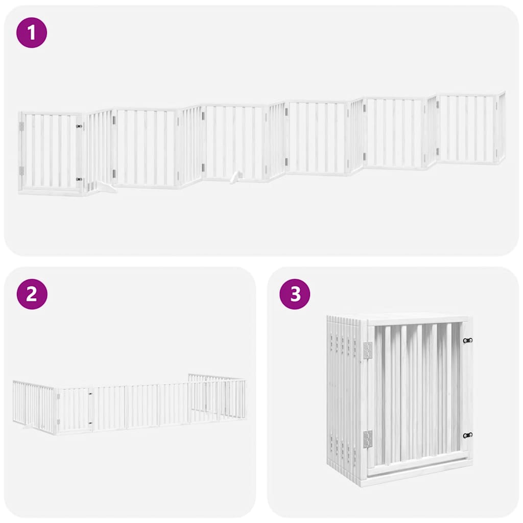 hundelåge med dør 12 paneler 600 cm foldbar poppeltræ hvid