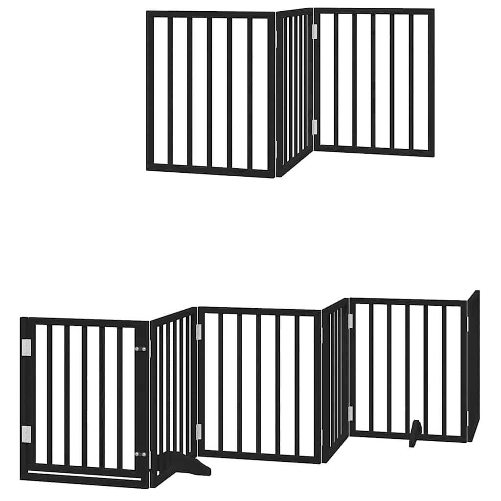 hundelåge med dør 9 paneler 450 cm foldbar poppeltræ sort