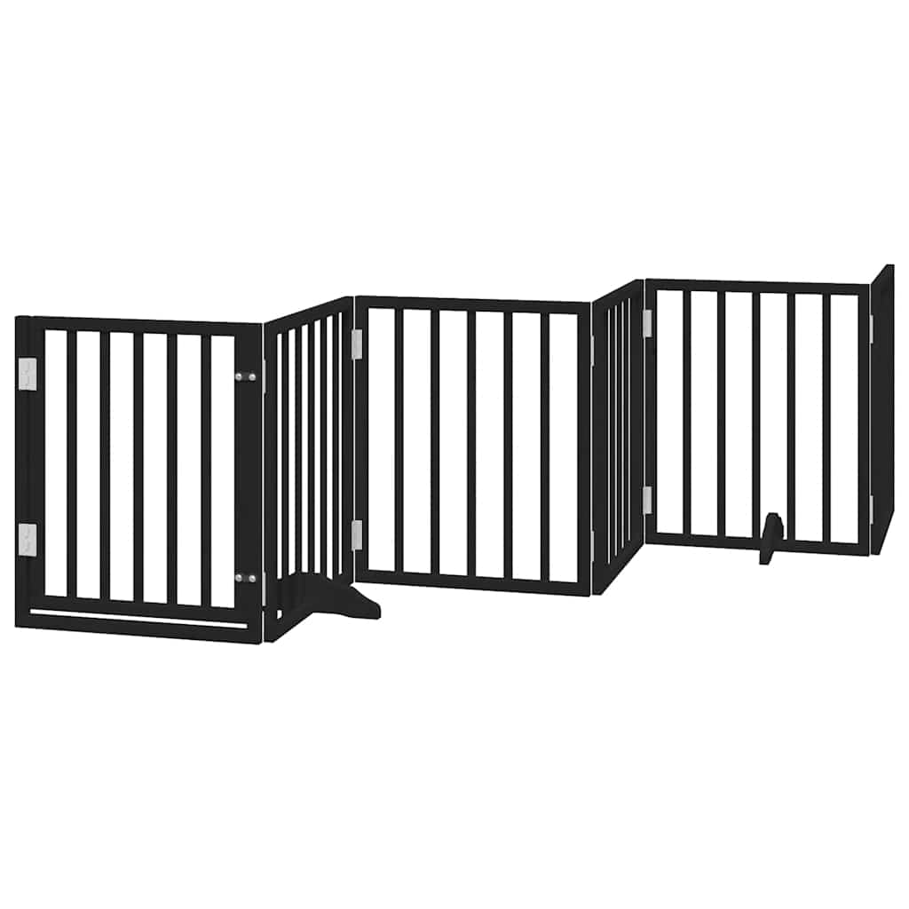 hundelåge med dør 15 paneler 750 cm foldbar poppeltræ sort