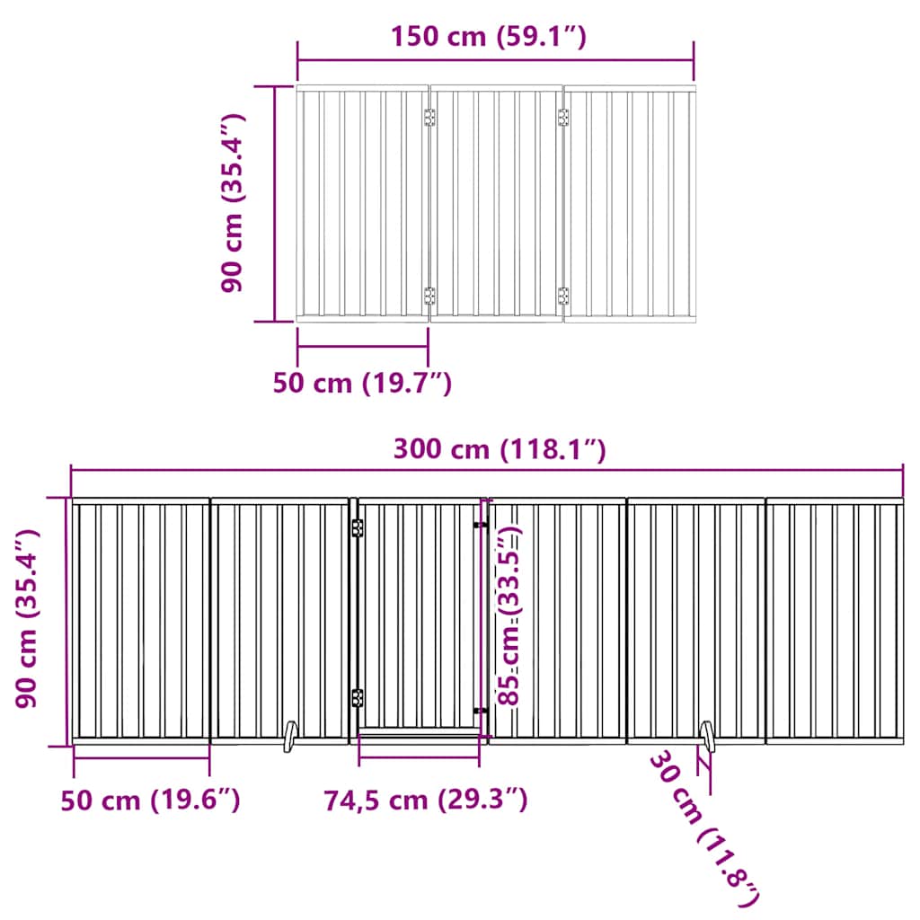 hundelåge med dør 9 paneler 450 cm foldbar poppeltræ sort