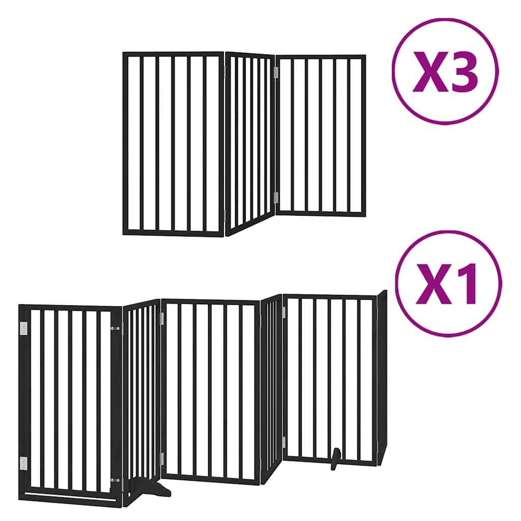 hundelåge med dør 15 paneler 750 cm foldbar poppeltræ sort