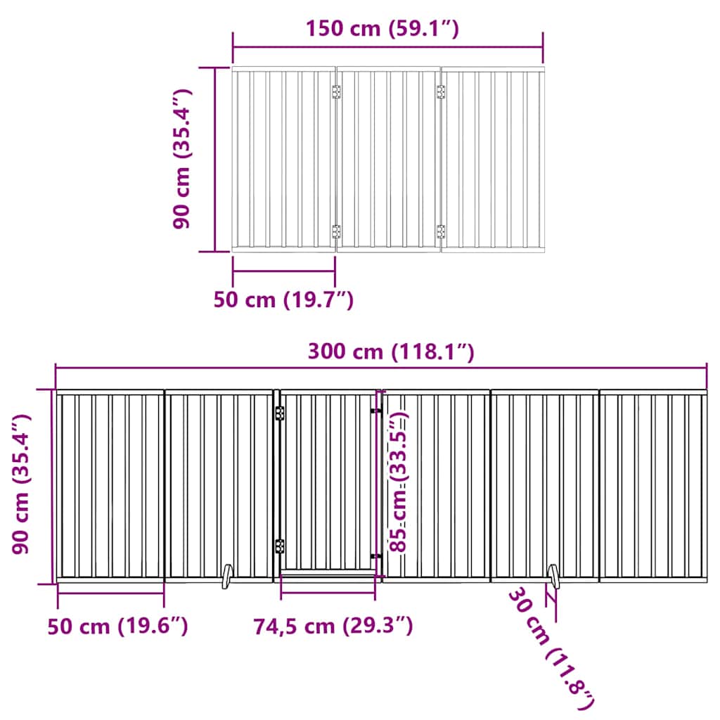 hundelåge med dør 15 paneler 750 cm foldbar poppeltræ sort