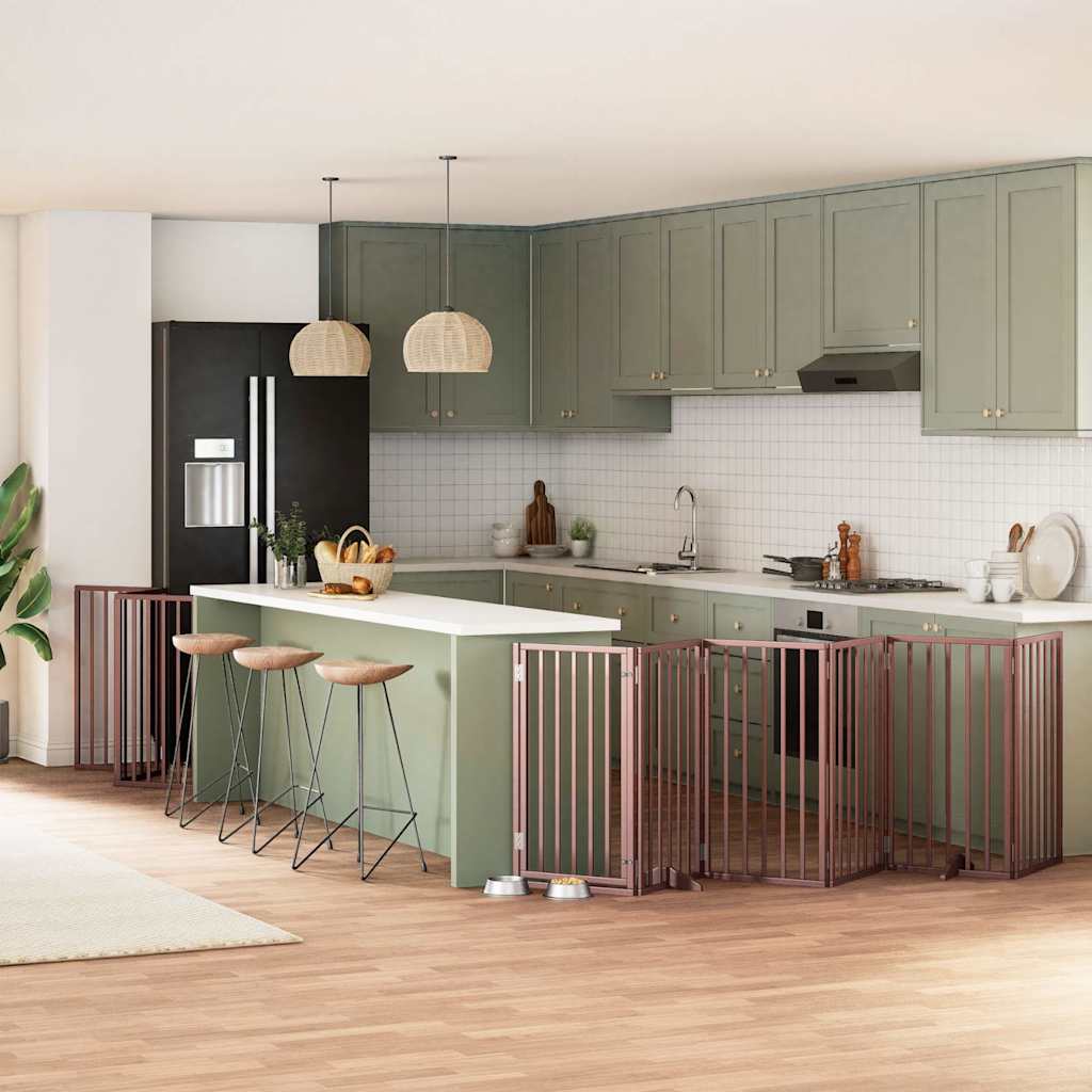 hundelåge med dør 9 paneler 450 cm foldbar poppeltræ brun