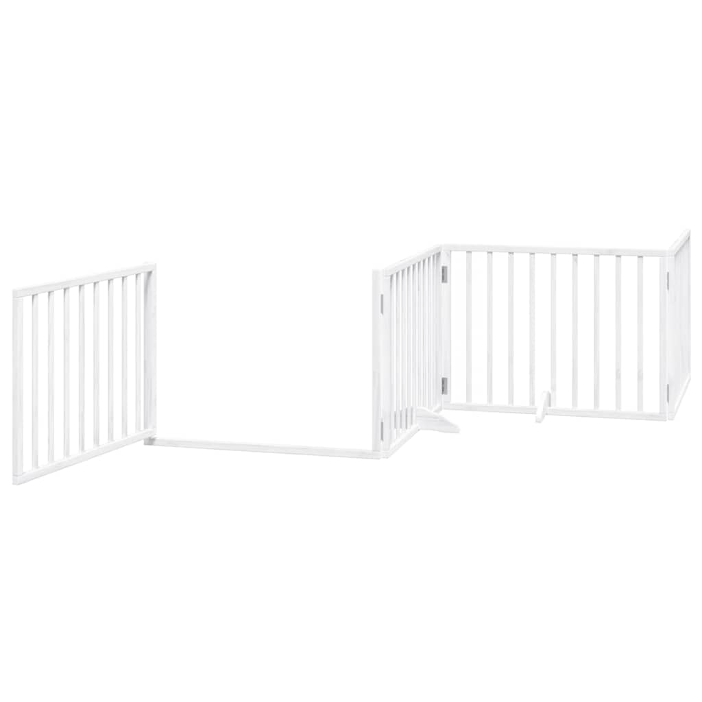 hundelåge med dør 6 paneler 480 cm foldbar poppeltræ hvid