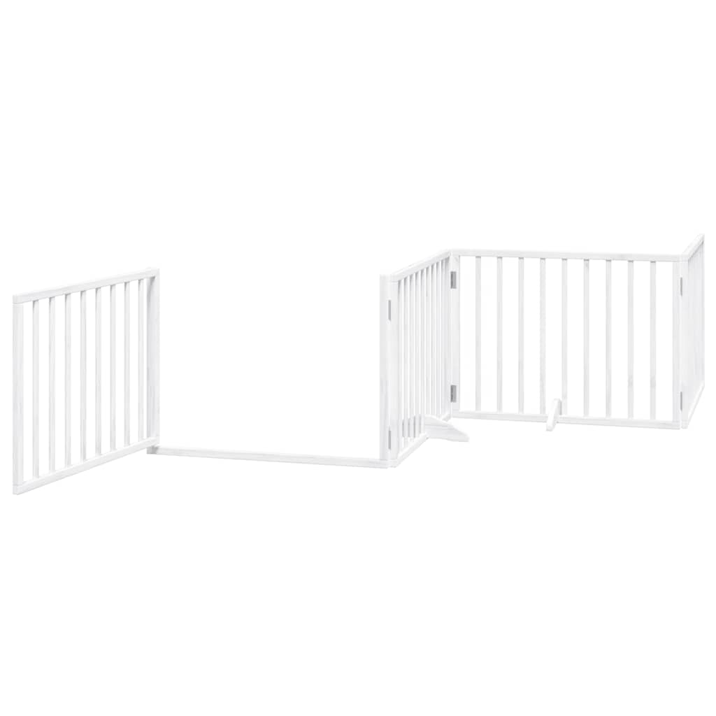 hundelåge med dør 8 paneler 640 cm foldbar poppeltræ hvid