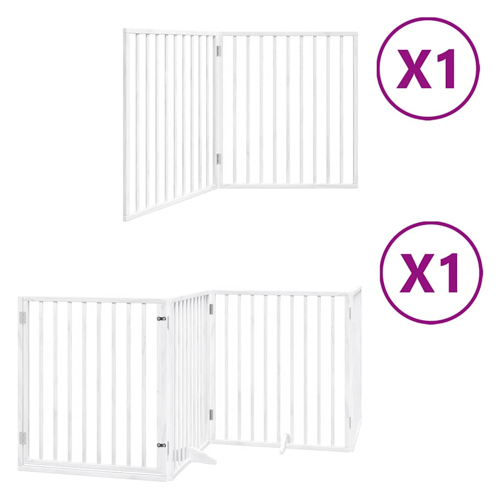 hundelåge med dør 6 paneler 480 cm foldbar poppeltræ hvid