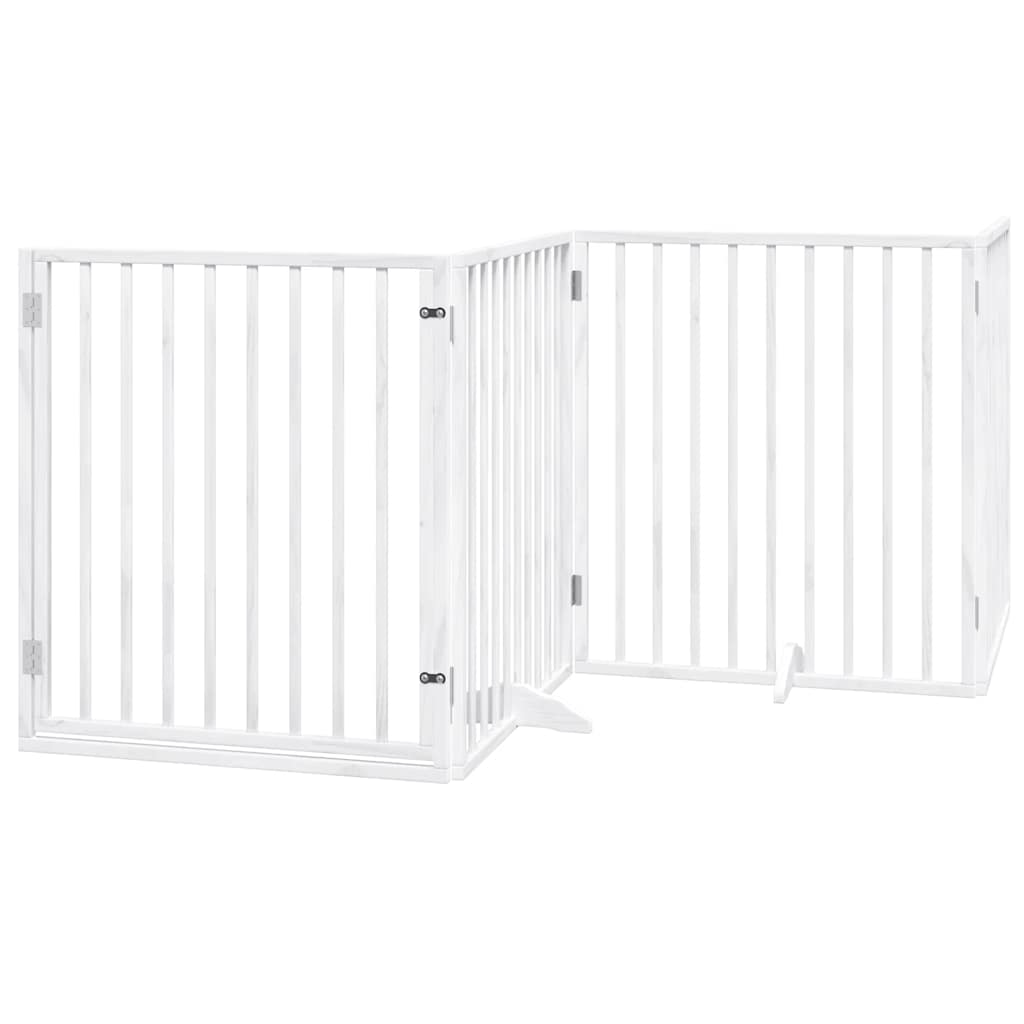 hundelåge med dør 8 paneler 640 cm foldbar poppeltræ hvid