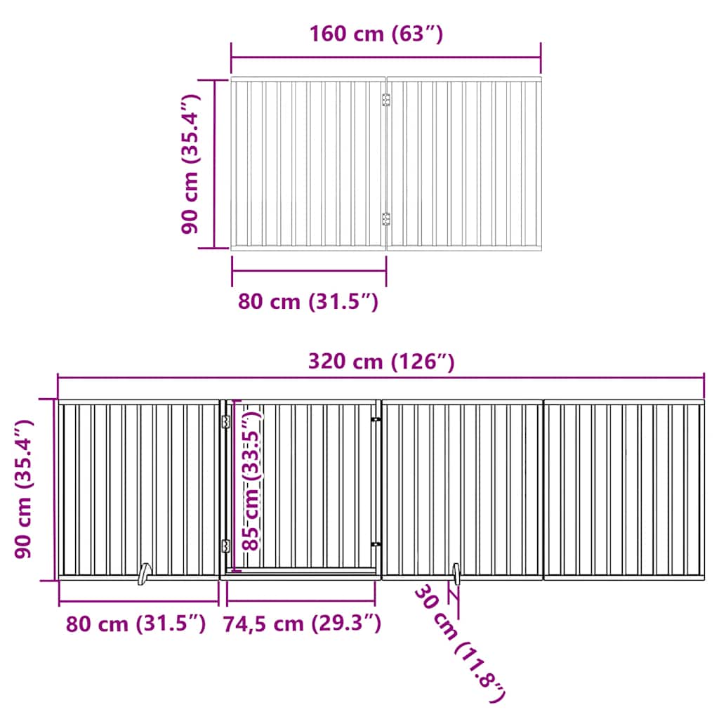 hundelåge med dør 10 paneler 800 cm foldbar poppeltræ hvid