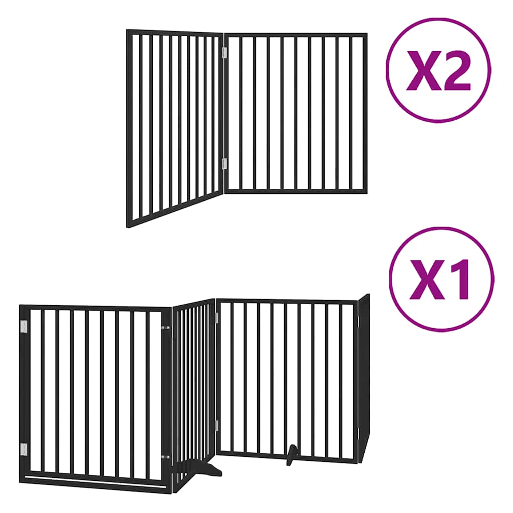 hundelåge med dør 8 paneler 640 cm foldbar poppeltræ sort
