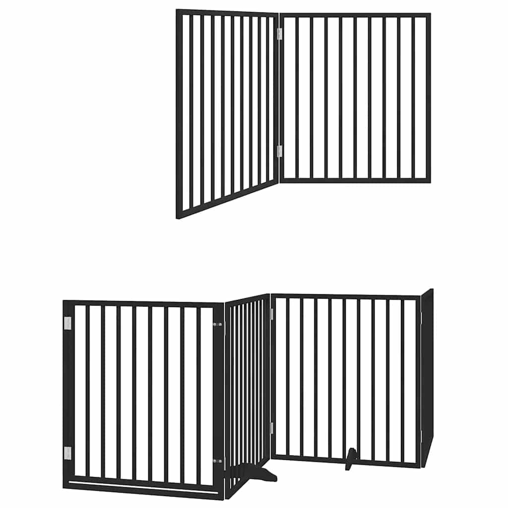hundelåge med dør 8 paneler 640 cm foldbar poppeltræ sort