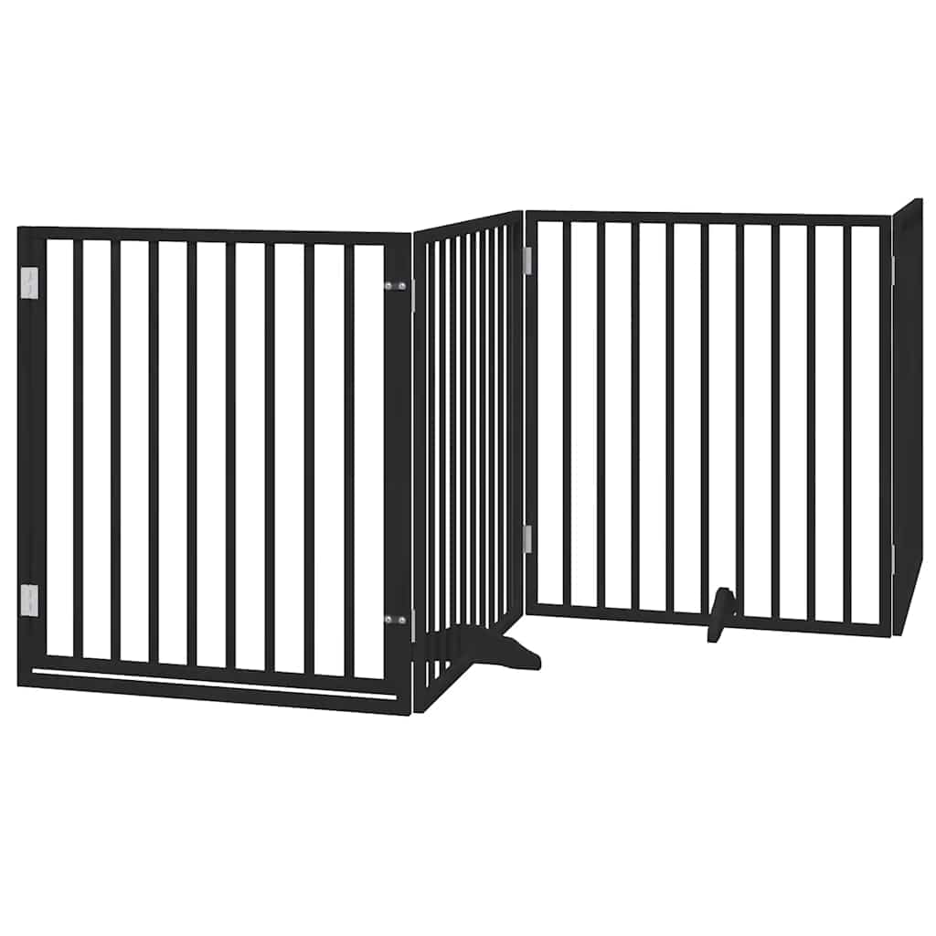 hundelåge med dør 8 paneler 640 cm foldbar poppeltræ sort