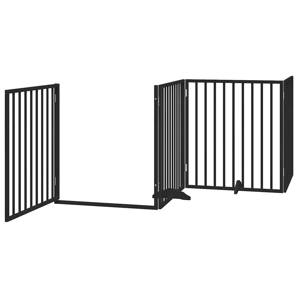 hundelåge med dør 8 paneler 640 cm foldbar poppeltræ sort