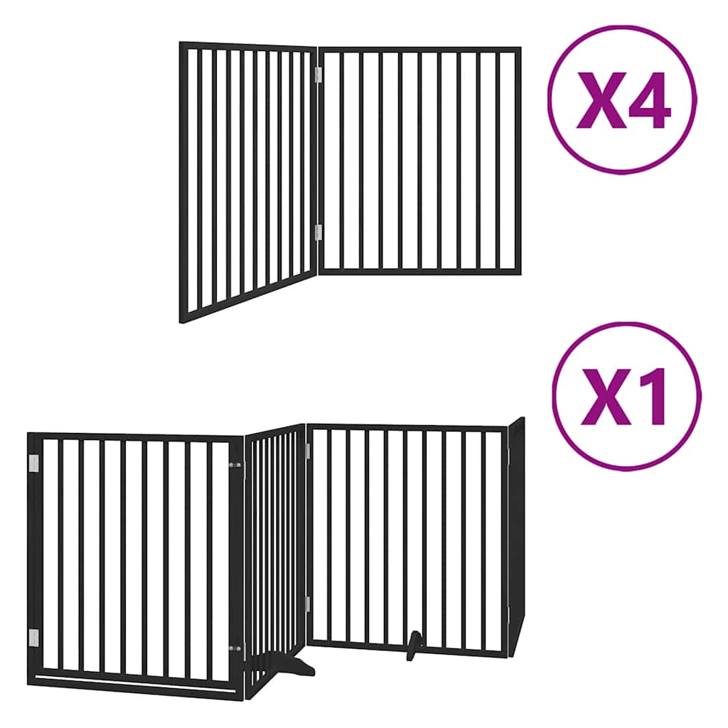 hundelåge med dør 12 paneler 960 cm foldbar poppeltræ sort
