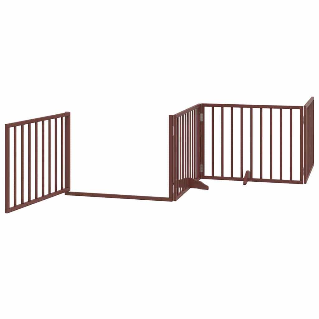 hundelåge med dør 8 paneler 640 cm foldbar poppeltræ brun