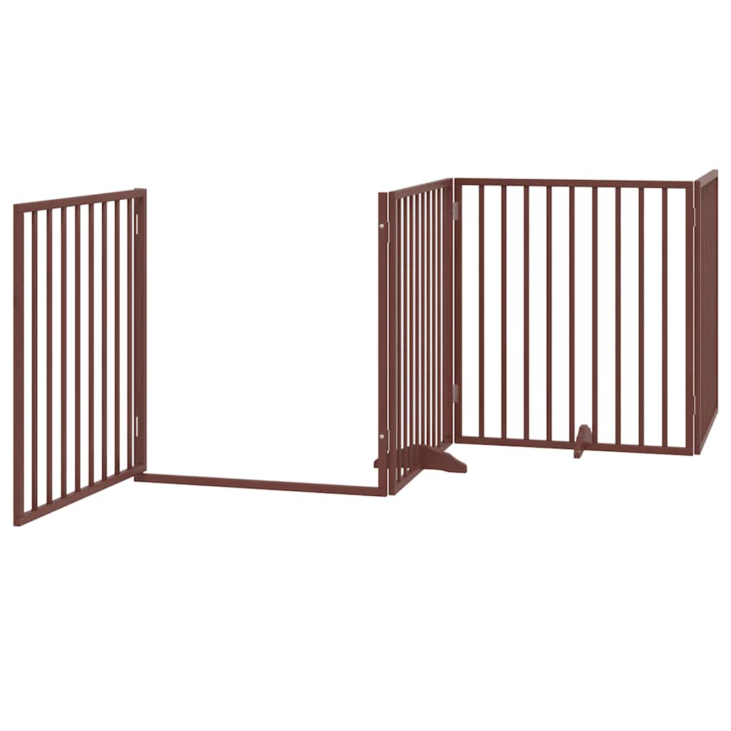 hundelåge med dør 8 paneler 640 cm foldbar poppeltræ brun
