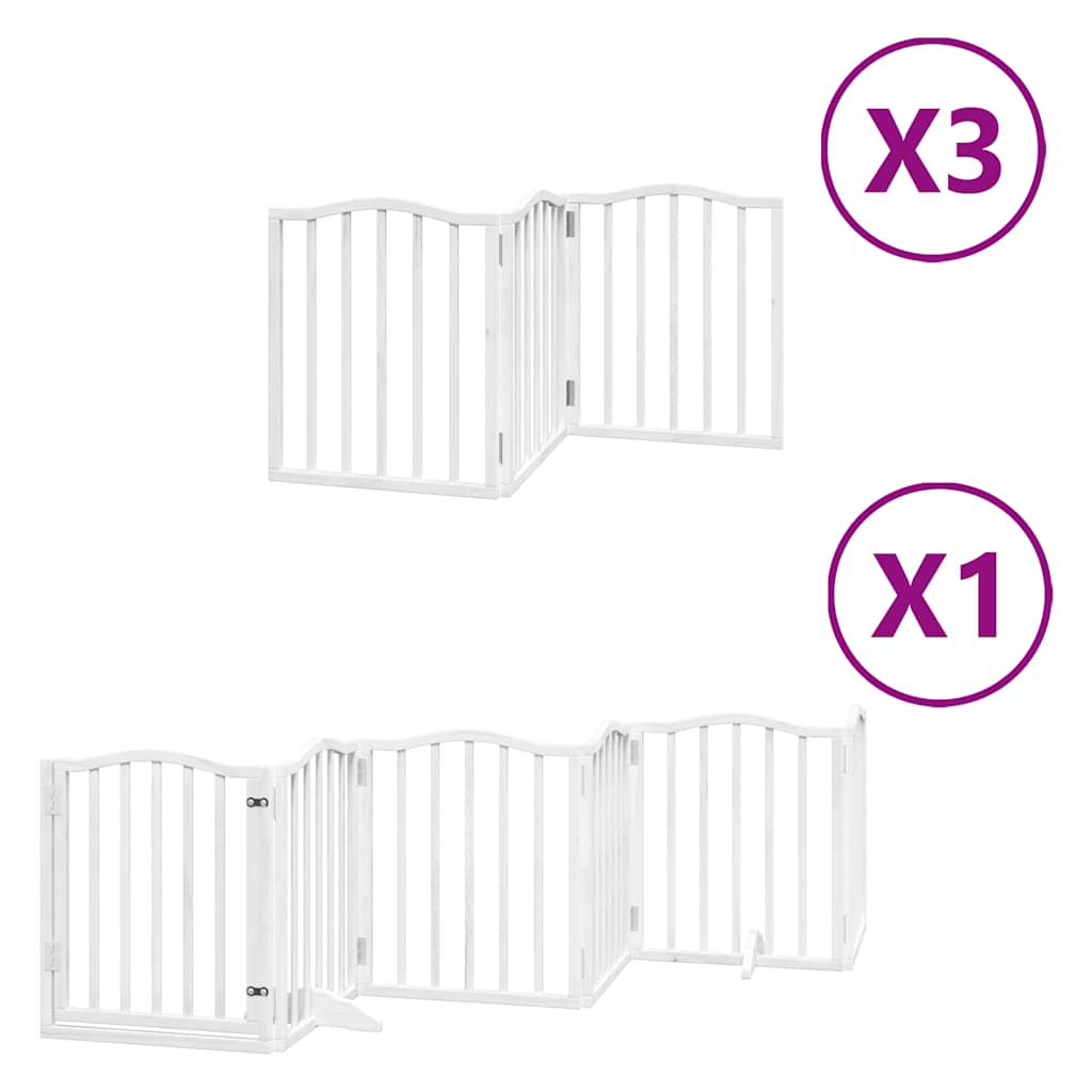 hundelåge med dør 15 paneler 750 cm foldbar poppeltræ hvid