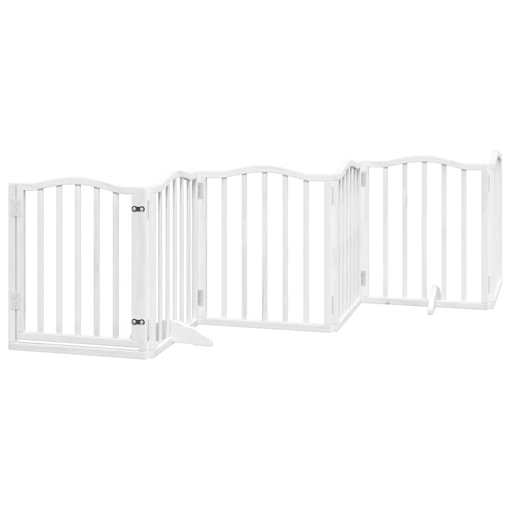 hundelåge med dør 15 paneler 750 cm foldbar poppeltræ hvid