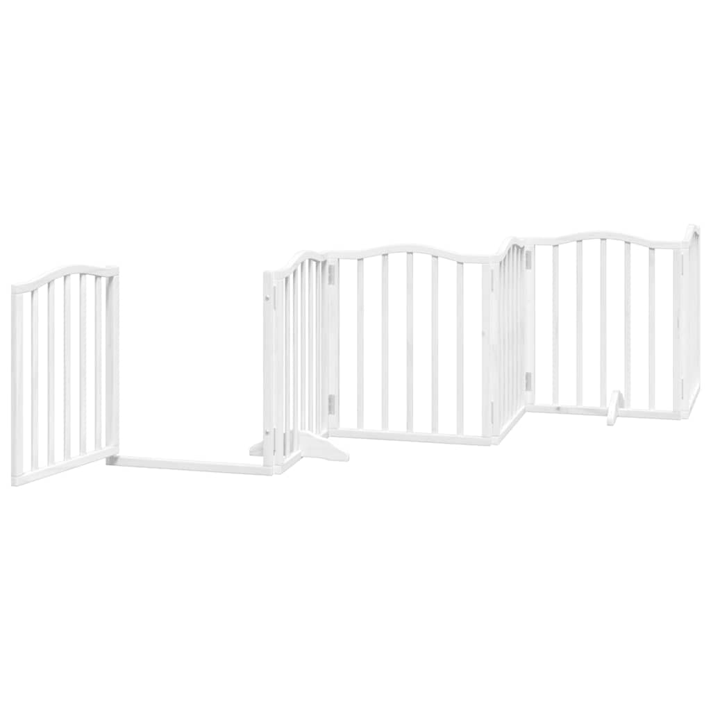 hundelåge med dør 15 paneler 750 cm foldbar poppeltræ hvid