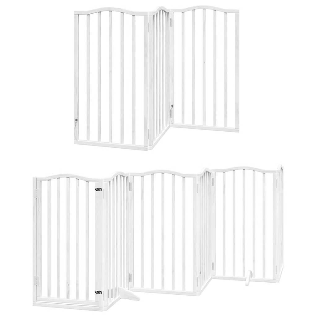 hundelåge med dør 9 paneler 450 cm foldbar poppeltræ hvid