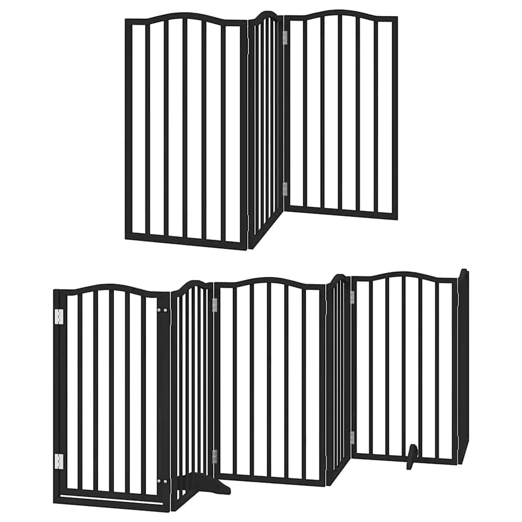 hundelåge med dør 12 paneler 600 cm foldbar poppeltræ sort