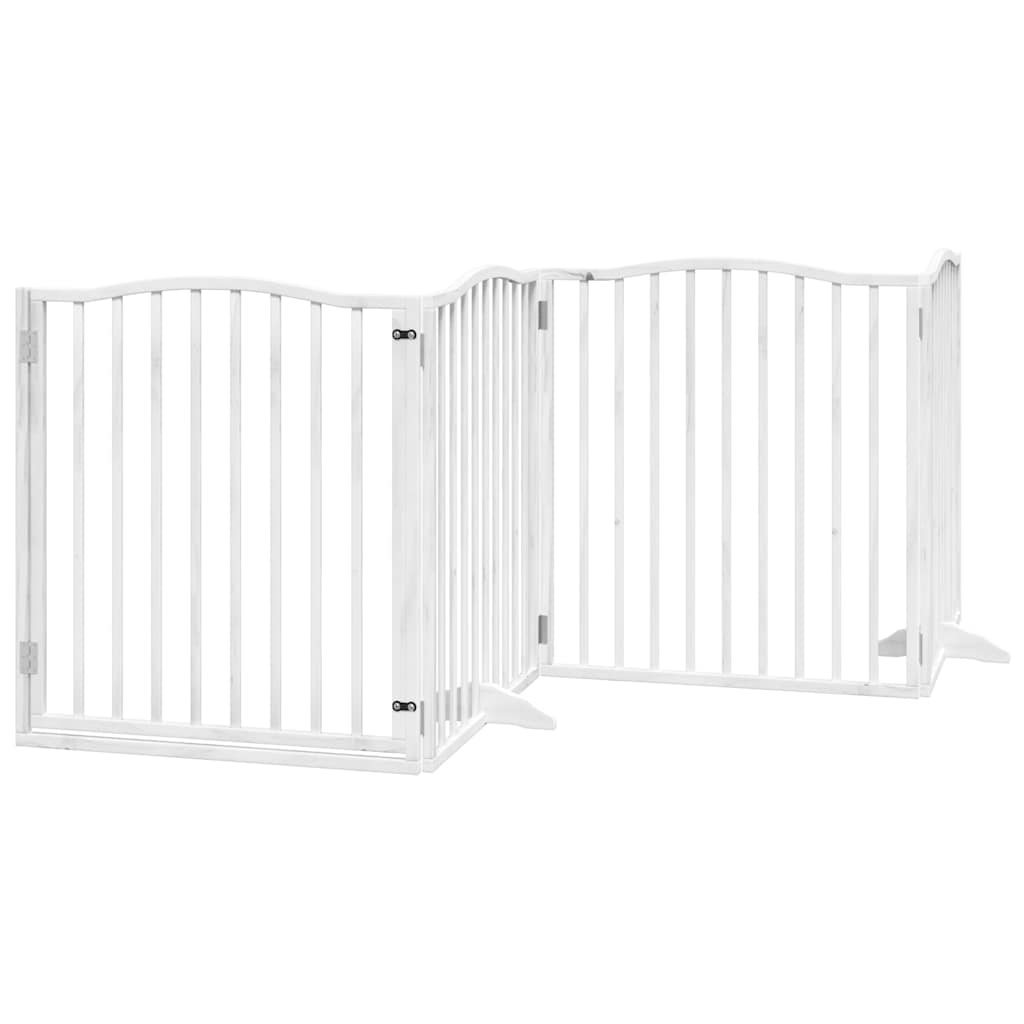 hundelåge med dør 6 paneler 480 cm foldbar poppeltræ hvid