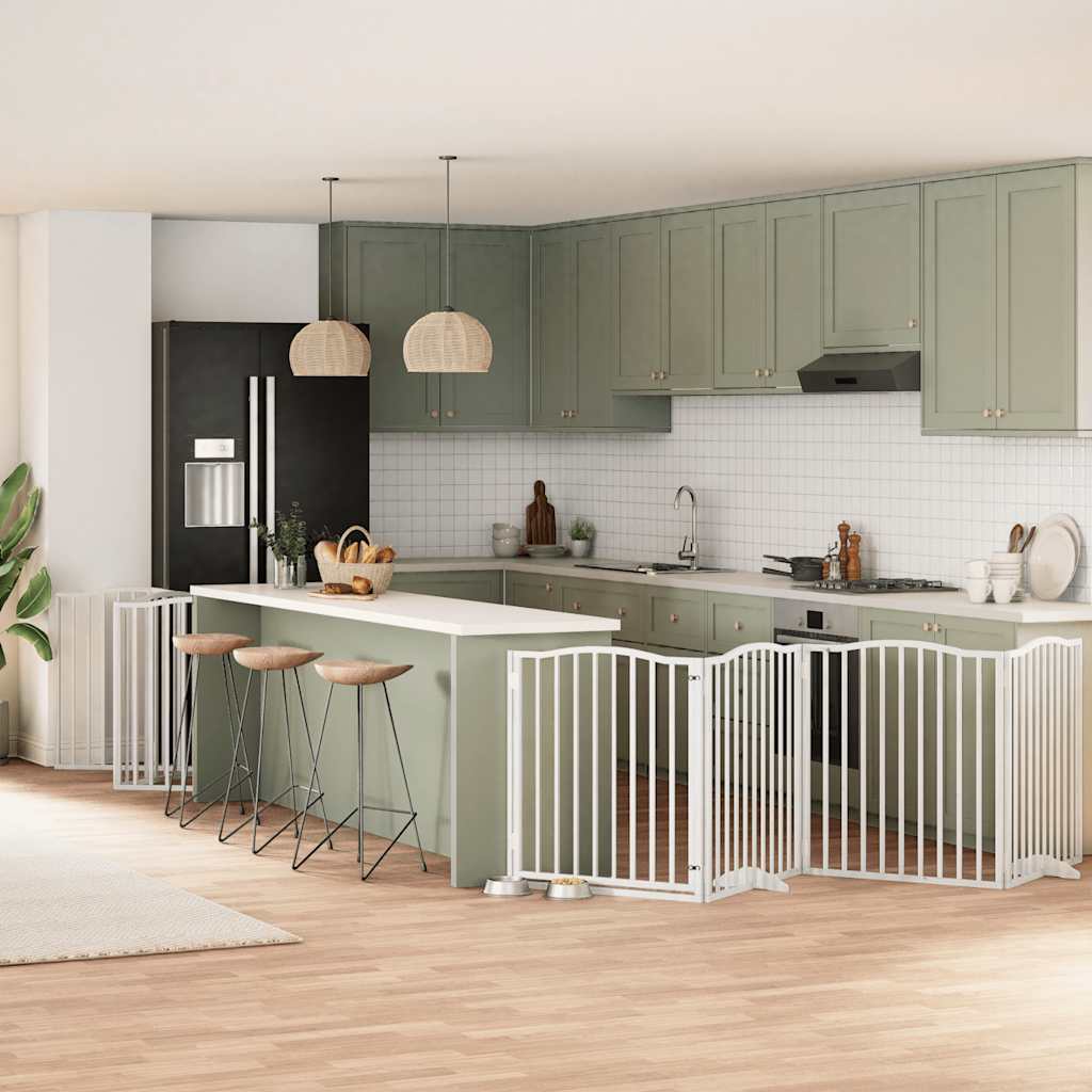 hundelåge med dør 12 paneler 960 cm foldbar poppeltræ hvid